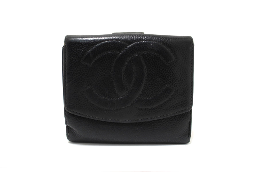 Vintage Chanel Black Caviar Leather Timeless CC Small Wallet | Italystation.com