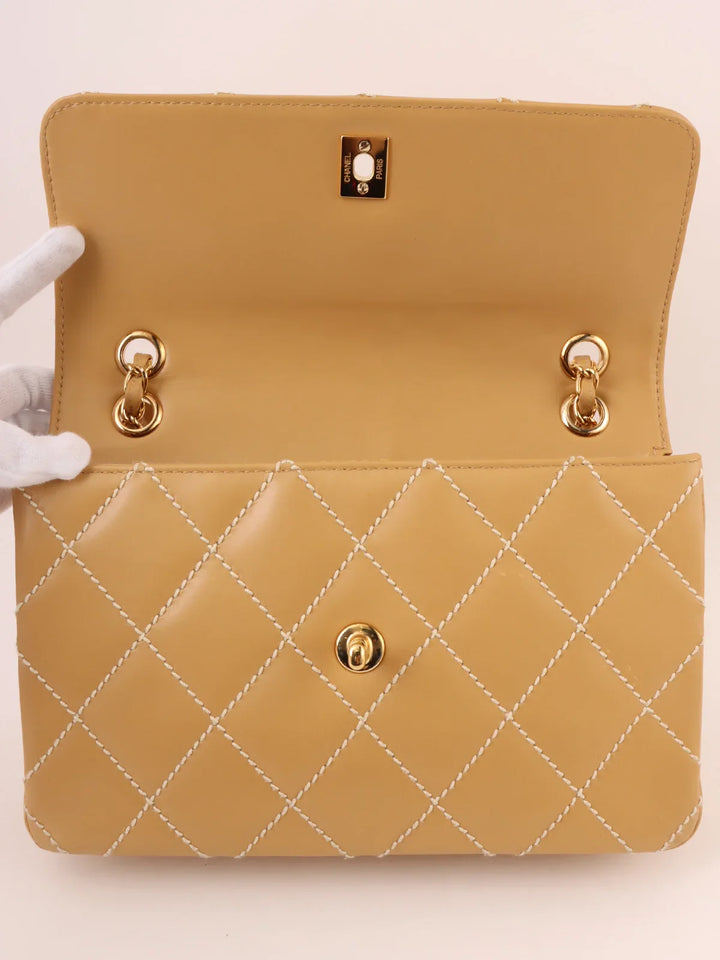 Chanel Around 2001 Made Wild Stitch Turn-Lock Chain Bag Beige