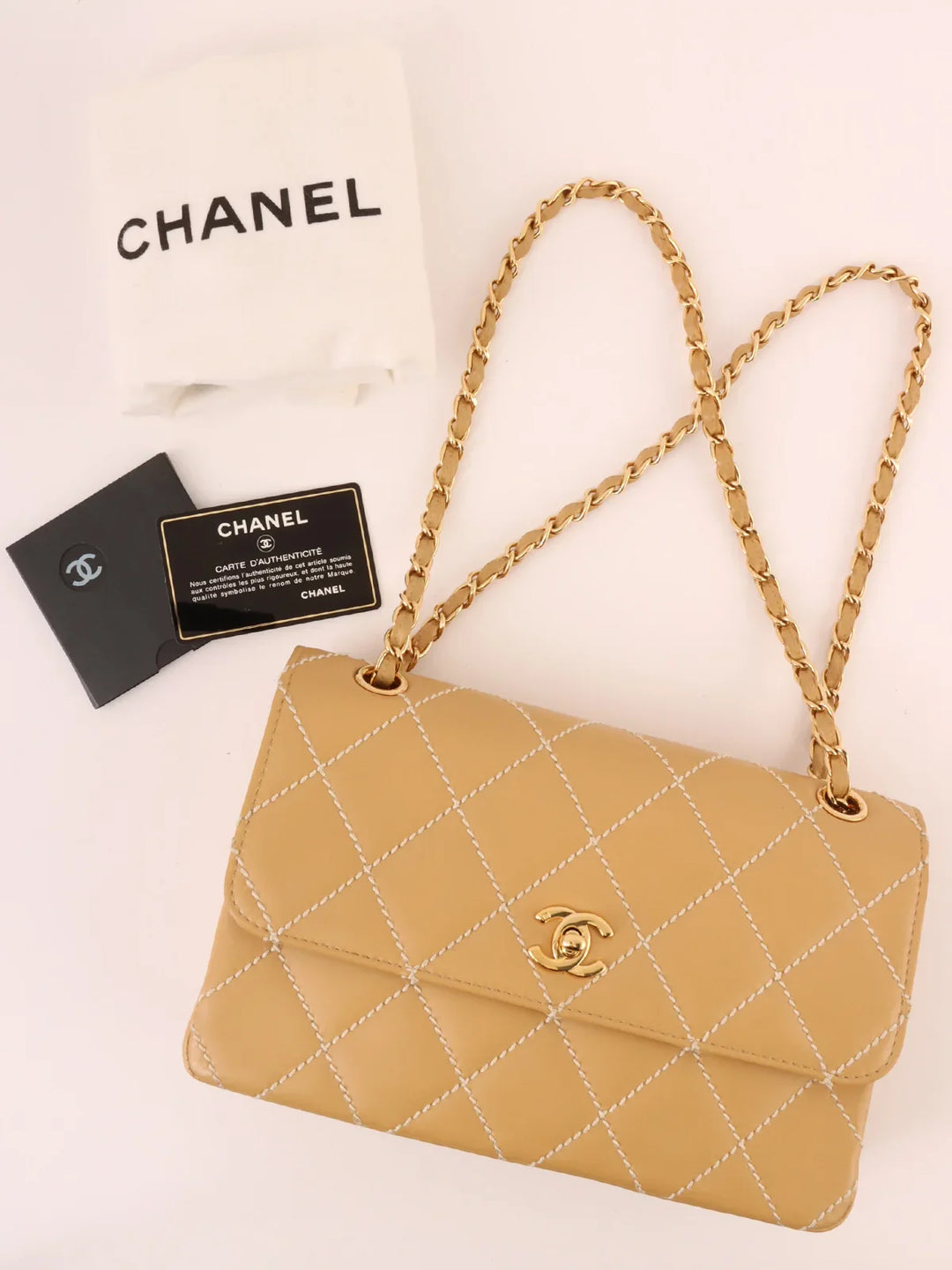 Chanel Around 2001 Made Wild Stitch Turn-Lock Chain Bag Beige