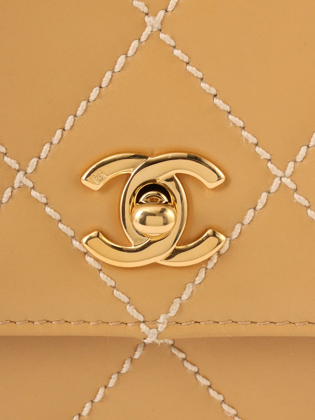 Chanel Around 2001 Made Wild Stitch Turn-Lock Chain Bag Beige