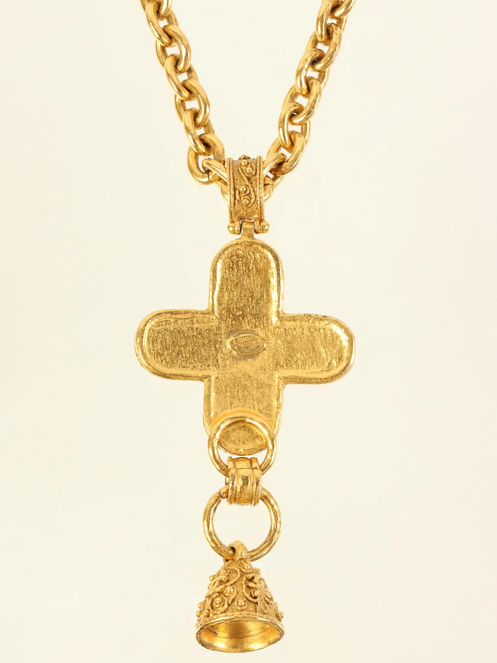 Chanel 1994 Made Cross Bell Motif Dotted Cc Mark Long Necklace Gold