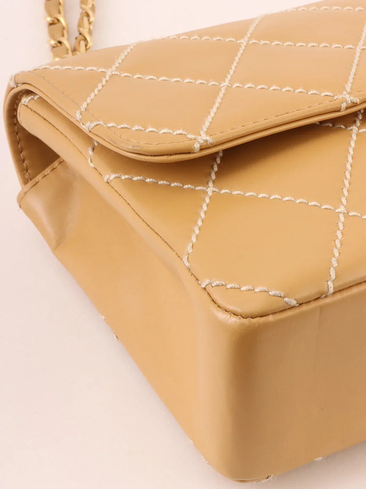 Chanel Around 2001 Made Wild Stitch Turn-Lock Chain Bag Beige