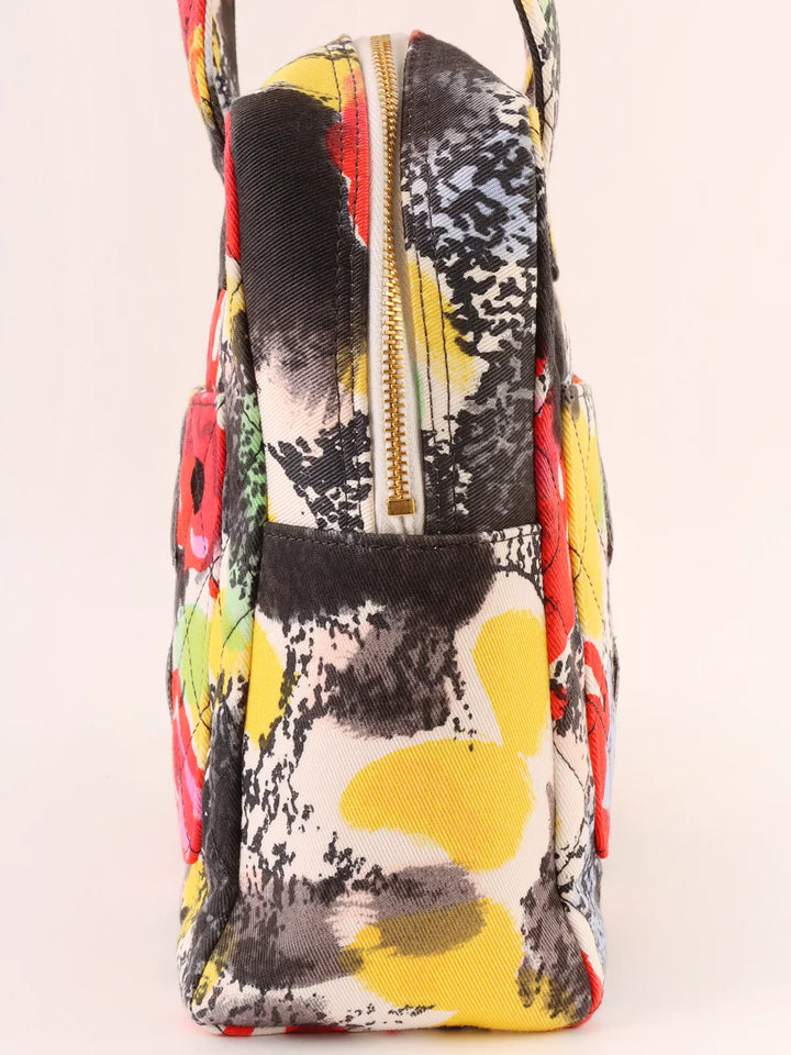 Chanel Around 1997 Made Cotton Camellia Pattern Cc Mark Top Handle Bag Multi