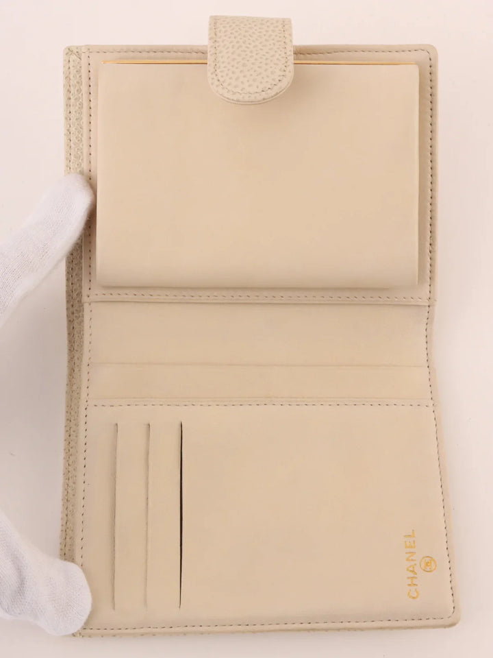 Chanel Around 2001 Made Caviar Skin Cc Mark Stitch Wallet Ivory