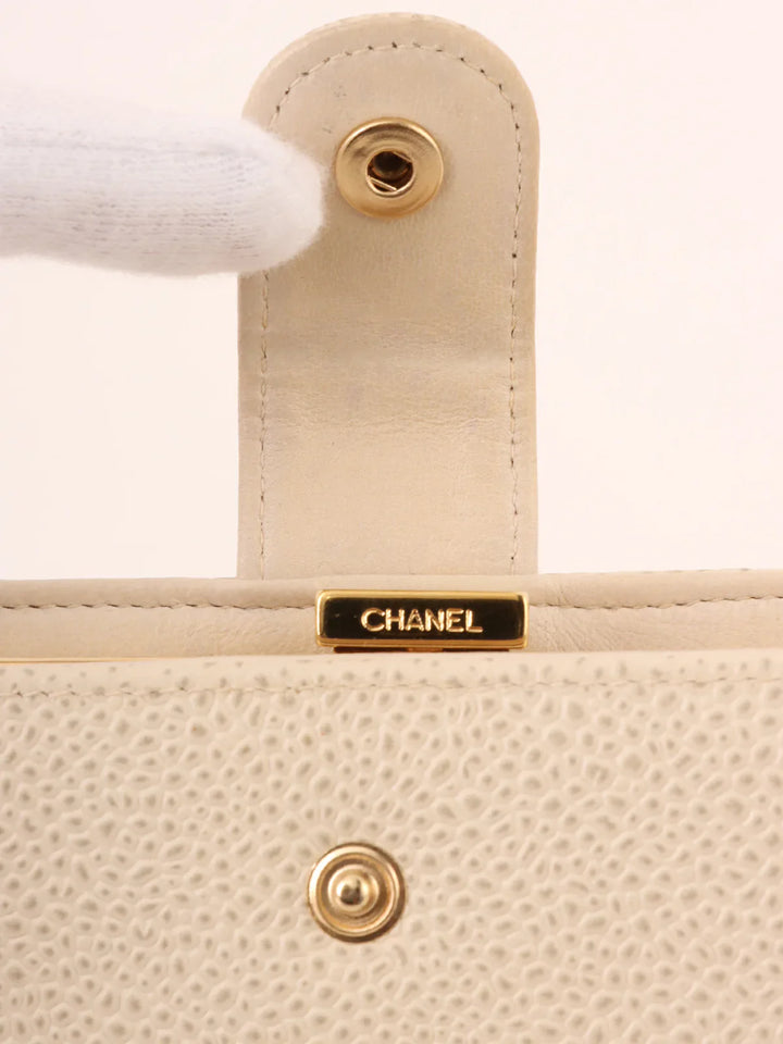 Chanel Around 2001 Made Caviar Skin Cc Mark Stitch Wallet Ivory