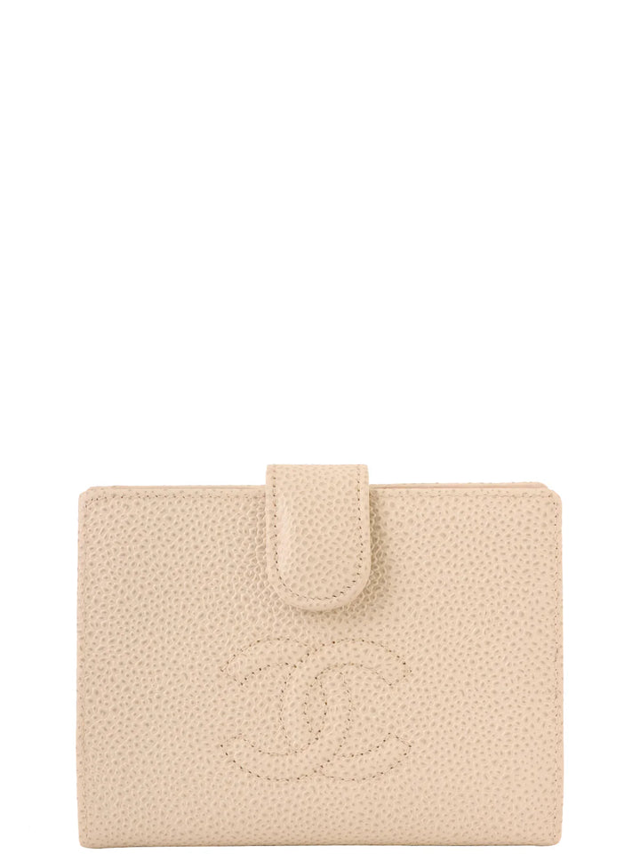 Chanel Around 2001 Made Caviar Skin Cc Mark Stitch Wallet Ivory