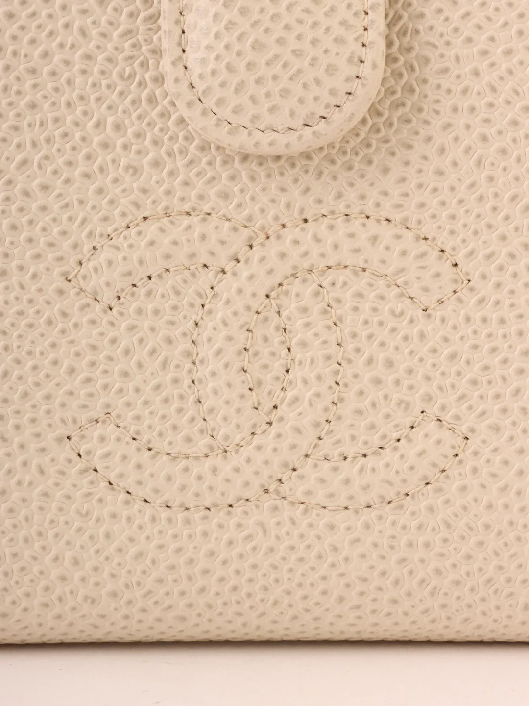 Chanel Around 2001 Made Caviar Skin Cc Mark Stitch Wallet Ivory