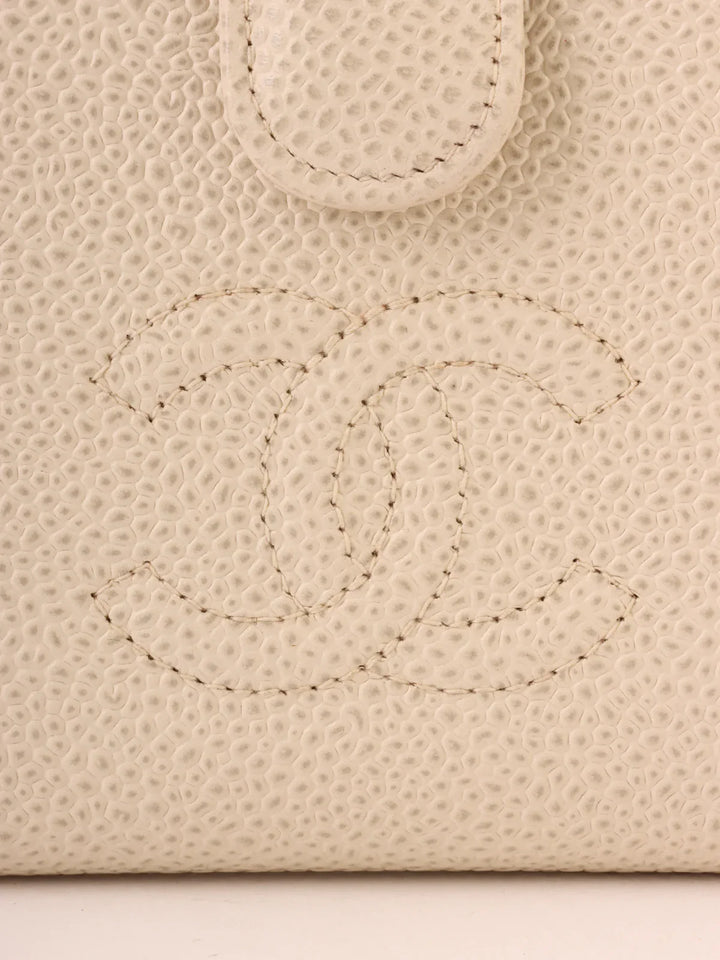 Chanel Around 2001 Made Caviar Skin Cc Mark Stitch Wallet Ivory