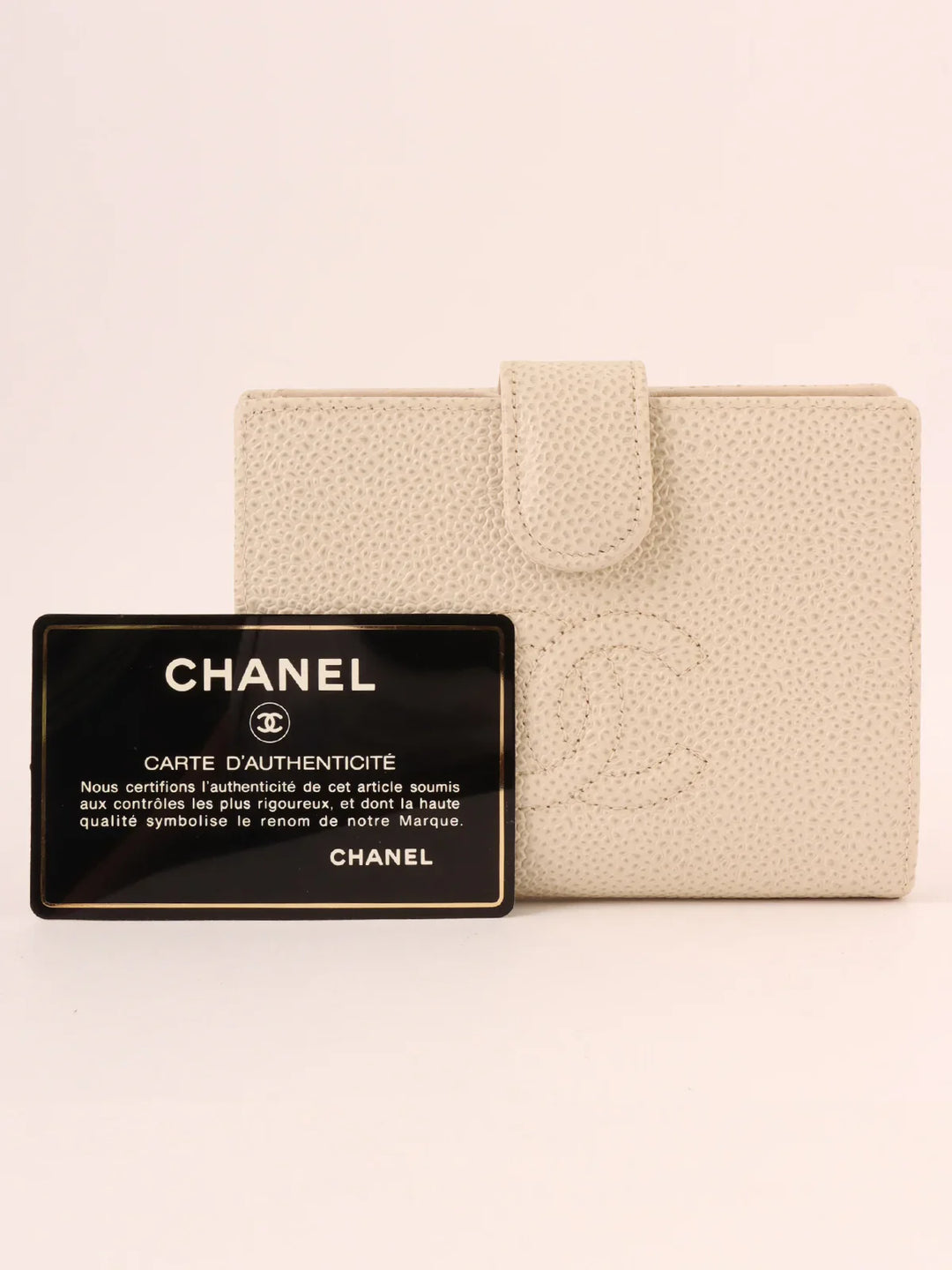 Chanel Around 2001 Made Caviar Skin Cc Mark Stitch Wallet Ivory