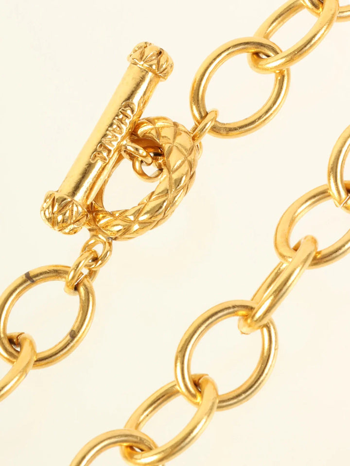 Chanel 1995 Made Oval Cutout Cc Mark Plate Chain Long Necklace Gold