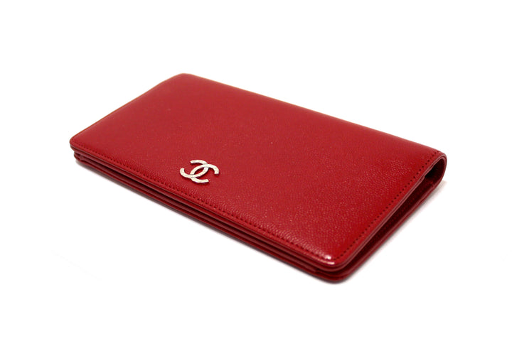 Top Quality Chanel Red Caviar Leather Long Wallet