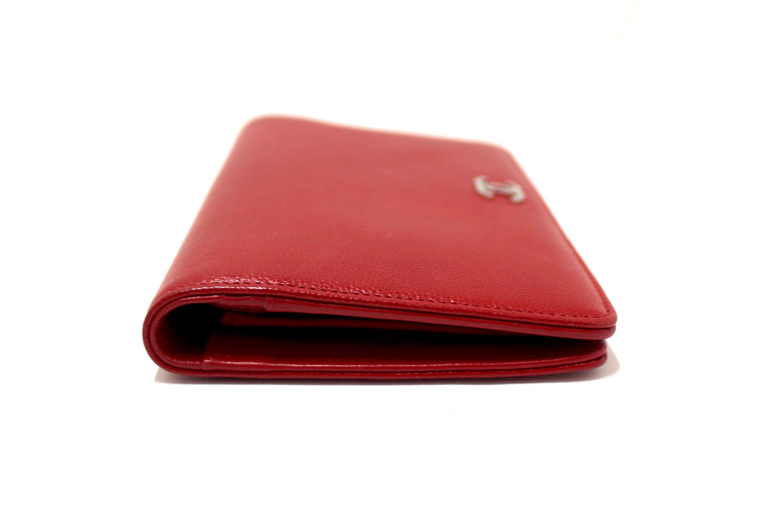 Top Quality Chanel Red Caviar Leather Long Wallet