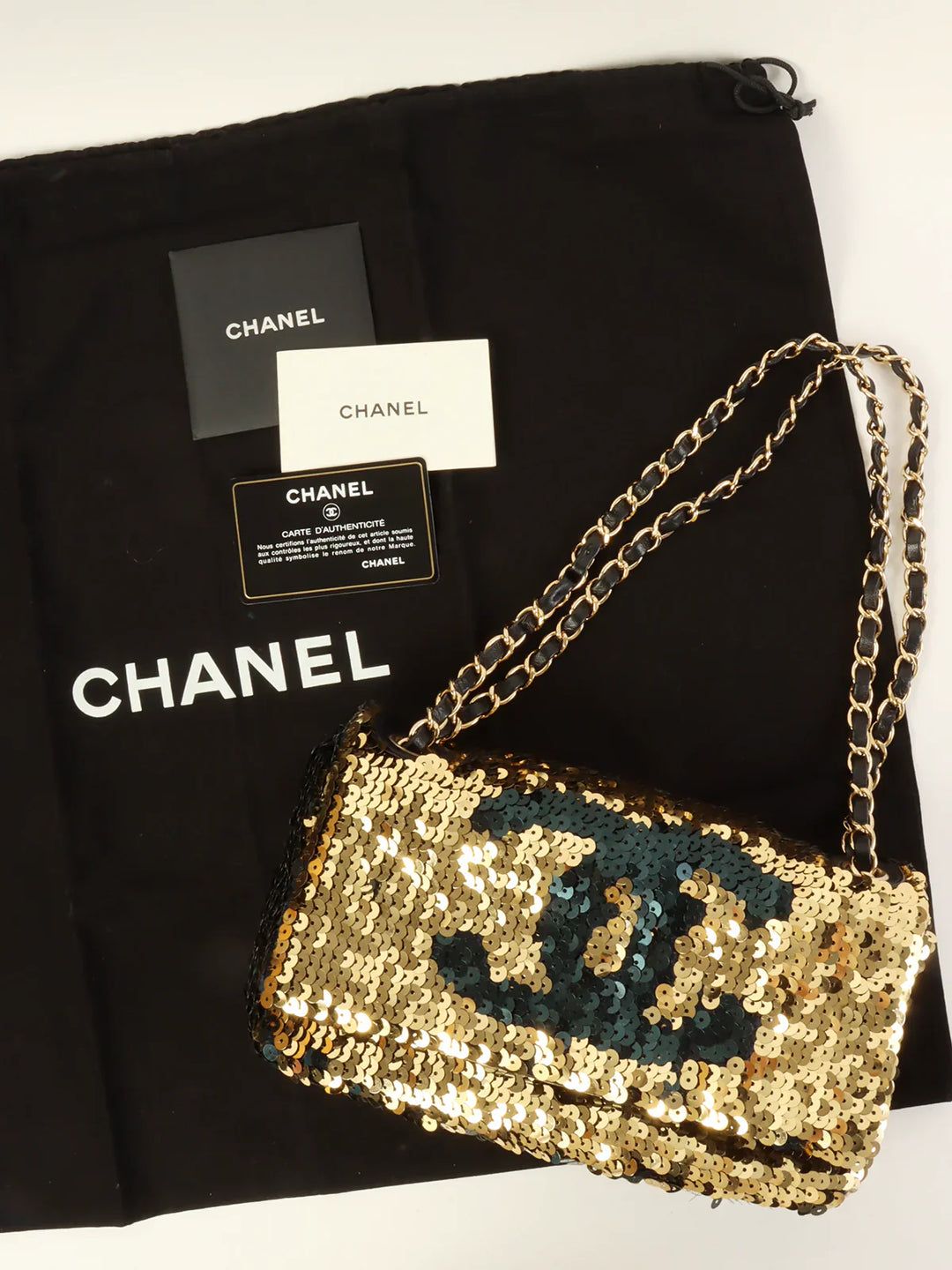 Chanel Around 2008 Made Sequin Cc Mark Chain Bag Gold/Black