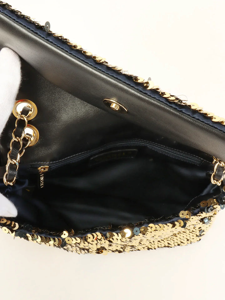 Chanel Around 2008 Made Sequin Cc Mark Chain Bag Gold/Black