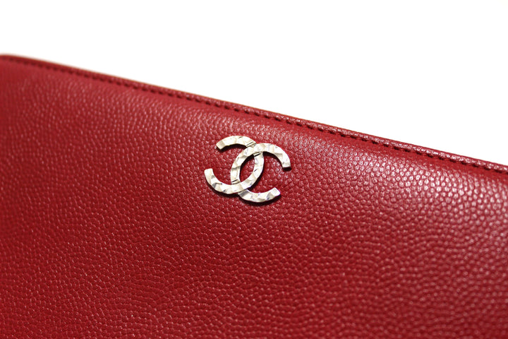 Top Quality Chanel Red Caviar Leather Long Wallet