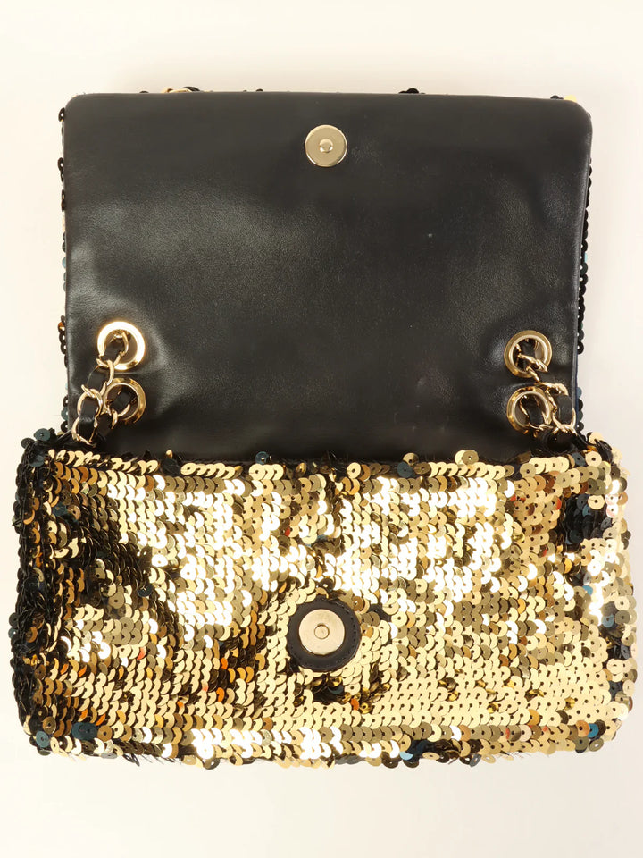 Chanel Around 2008 Made Sequin Cc Mark Chain Bag Gold/Black