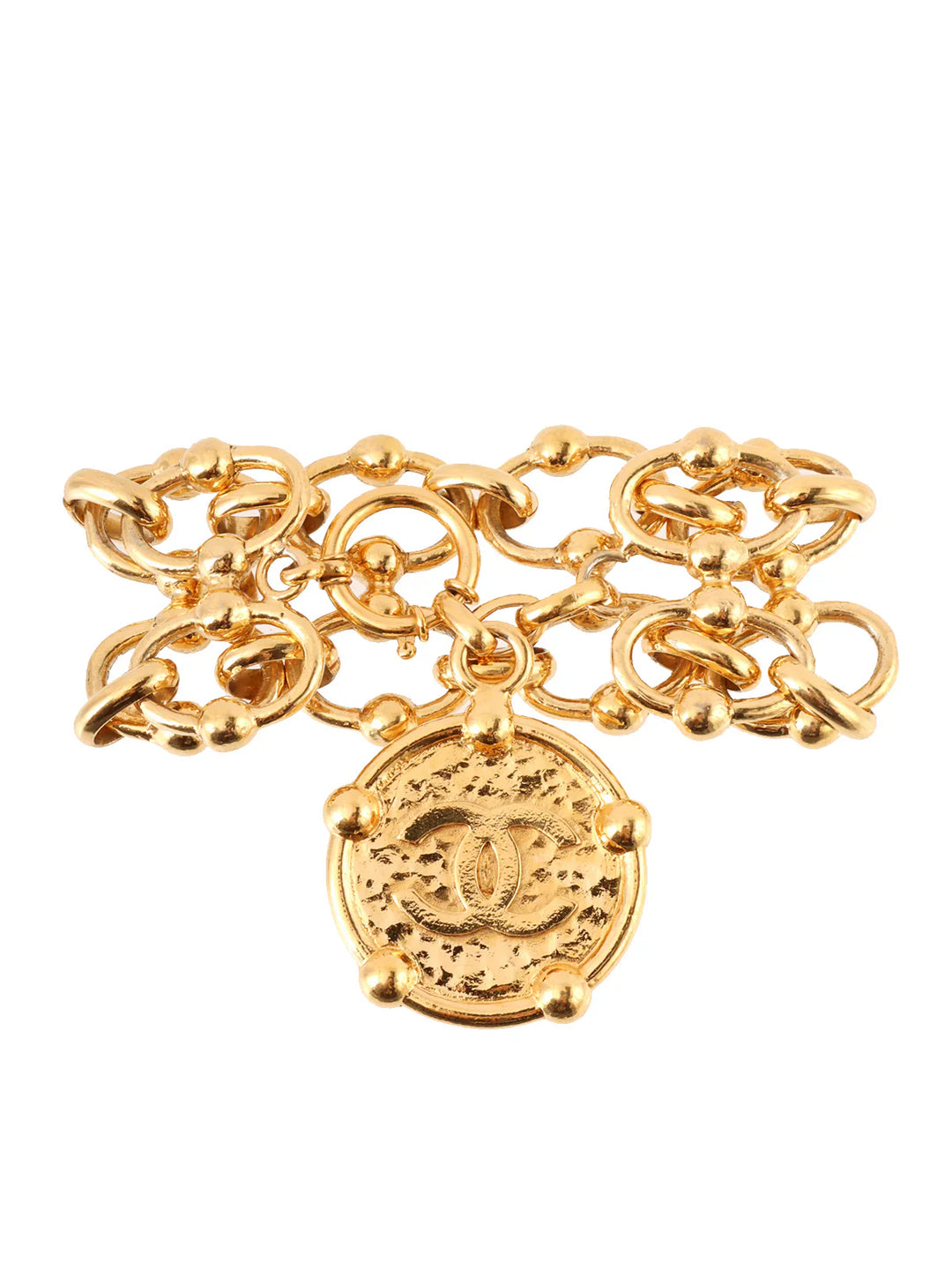 Chanel 1988 Made Round Cc Mark Plate Double Chain Bracelet Gold
