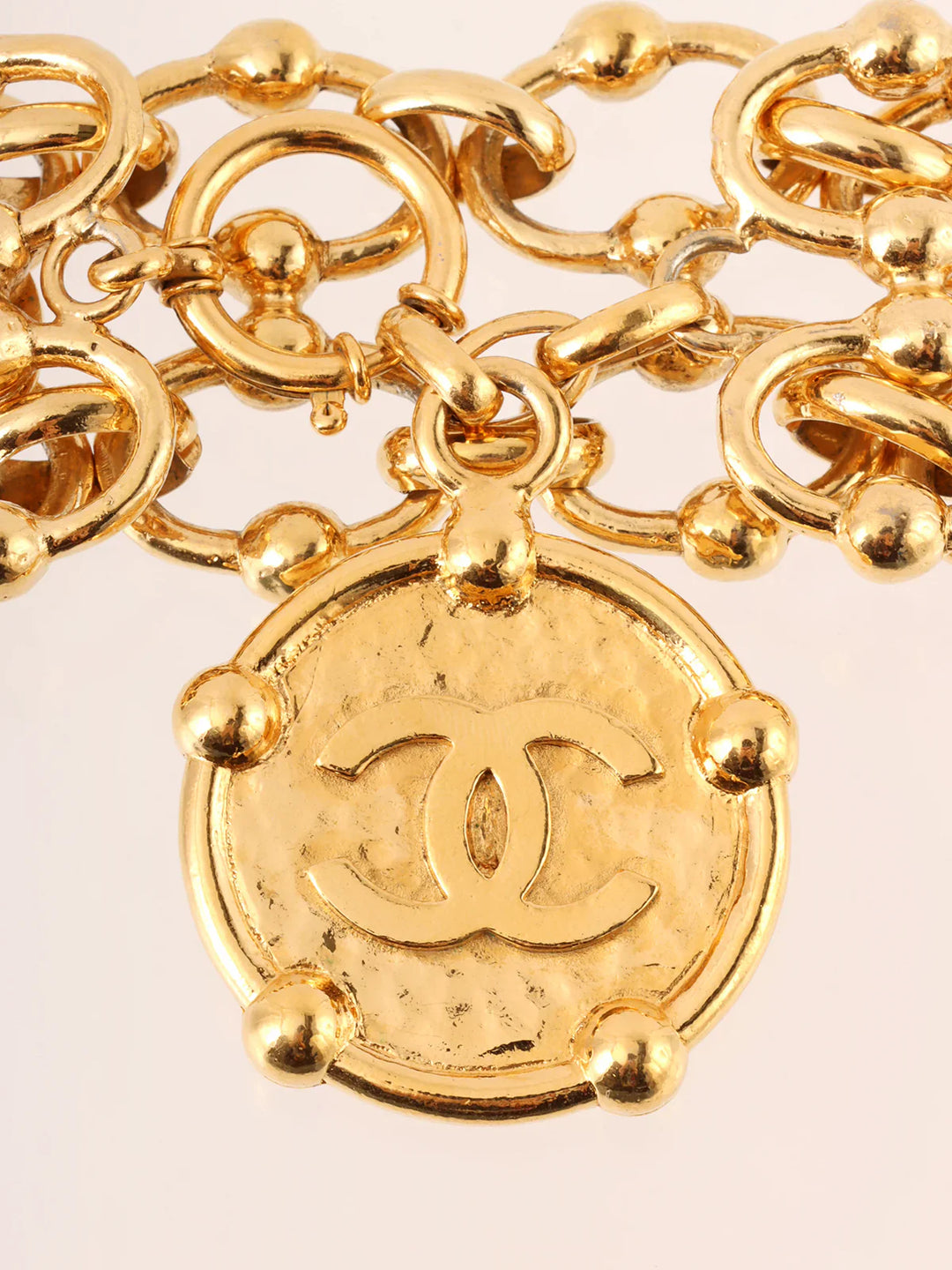 Chanel 1988 Made Round Cc Mark Plate Double Chain Bracelet Gold
