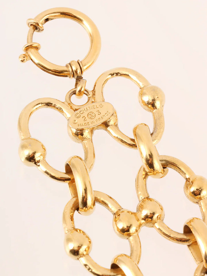 Chanel 1988 Made Round Cc Mark Plate Double Chain Bracelet Gold