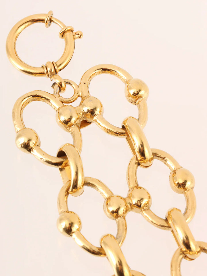 Chanel 1988 Made Round Cc Mark Plate Double Chain Bracelet Gold