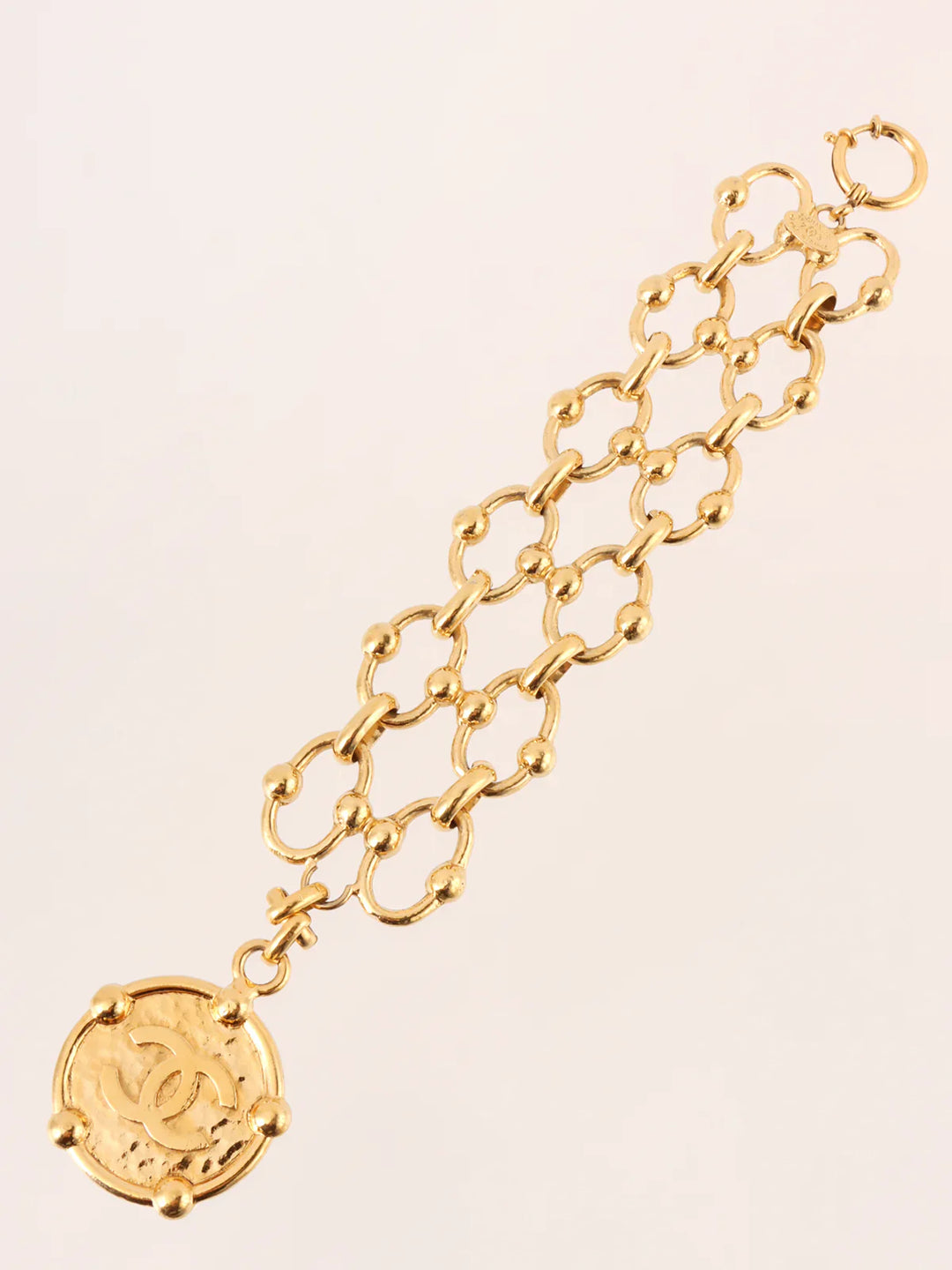 Chanel 1988 Made Round Cc Mark Plate Double Chain Bracelet Gold