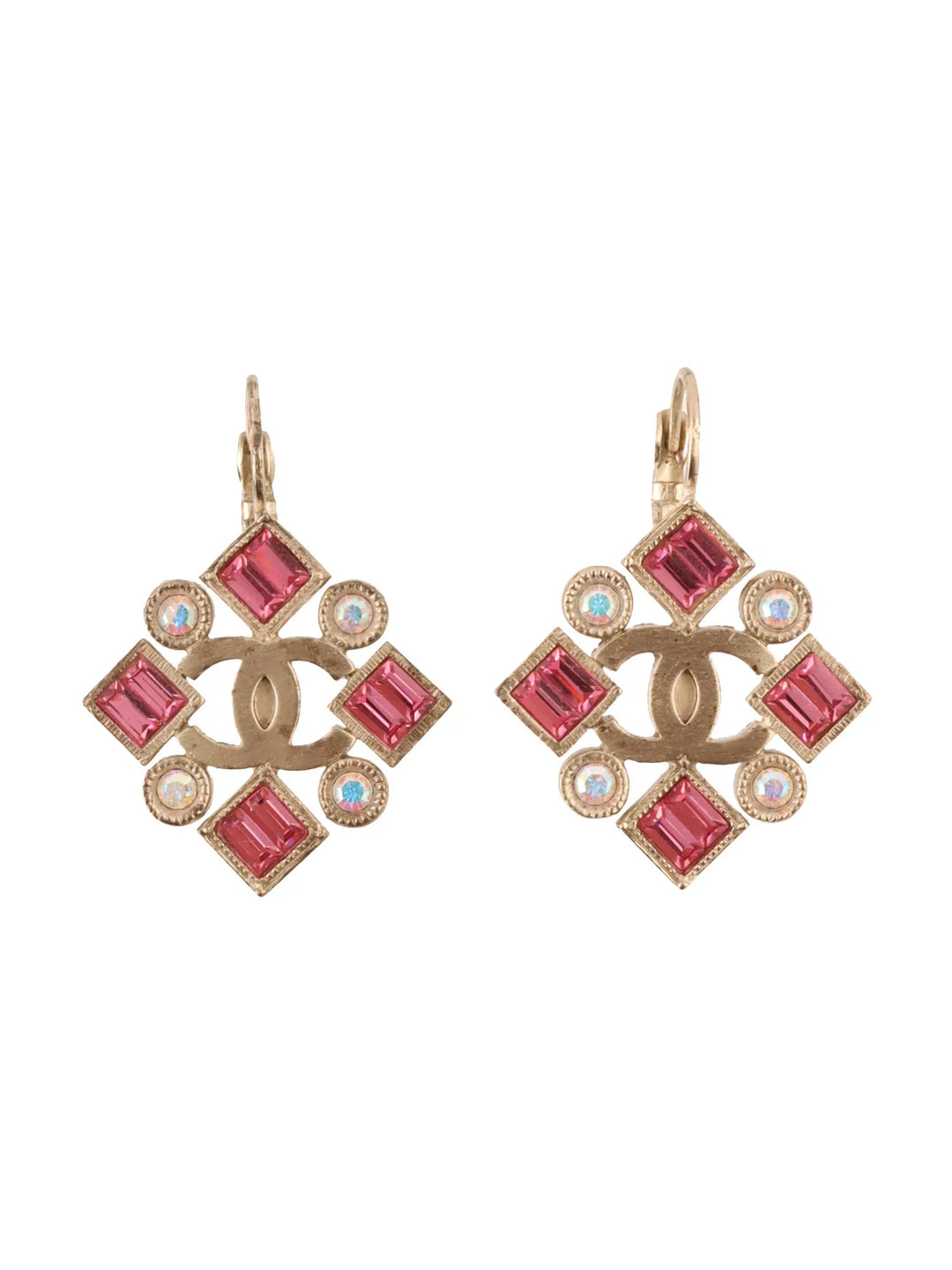 Chanel 2005 Made Bijoux Rhinestone Cc Mark Pierced Earrings Silver/Pink