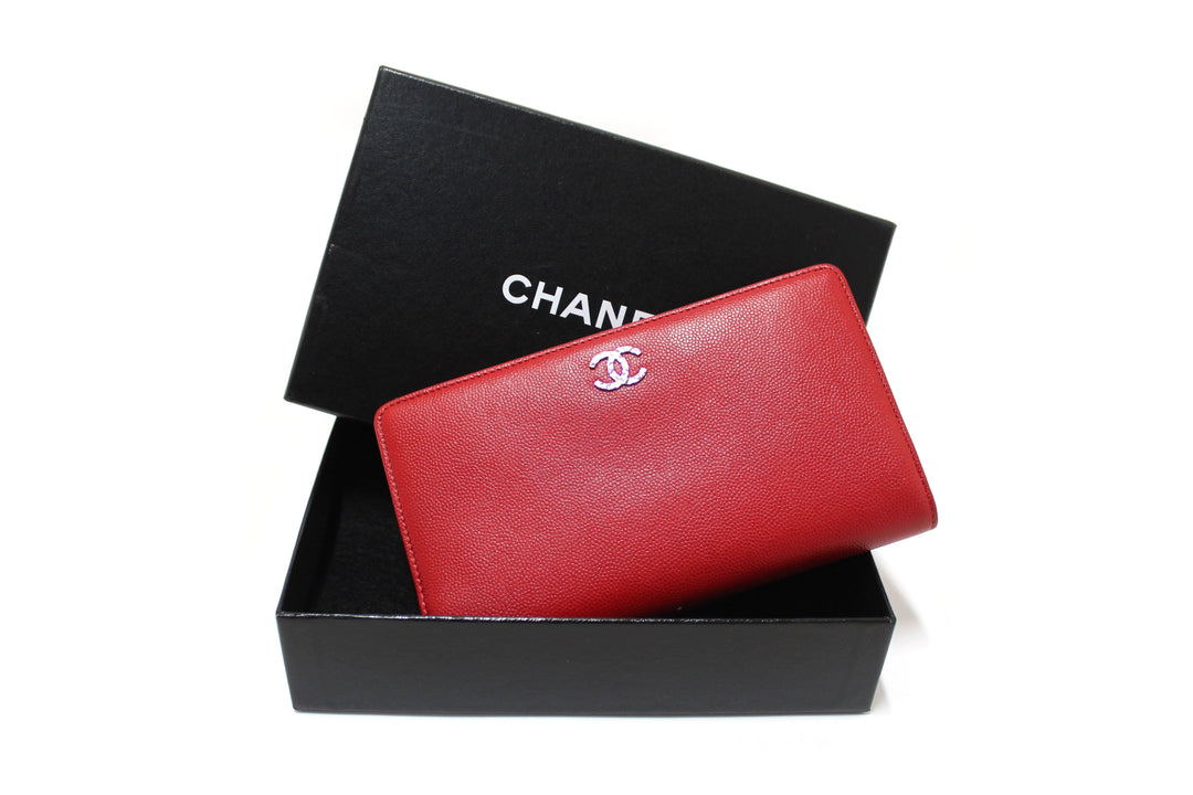 Top Quality Chanel Red Caviar Leather Long Wallet
