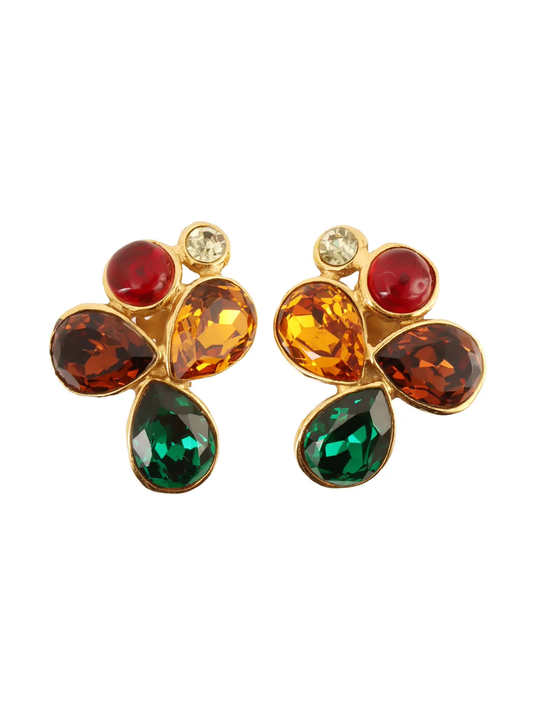 Chanel 1991 Made Gripoix Teardrop Motif Earrings Gold/Multi