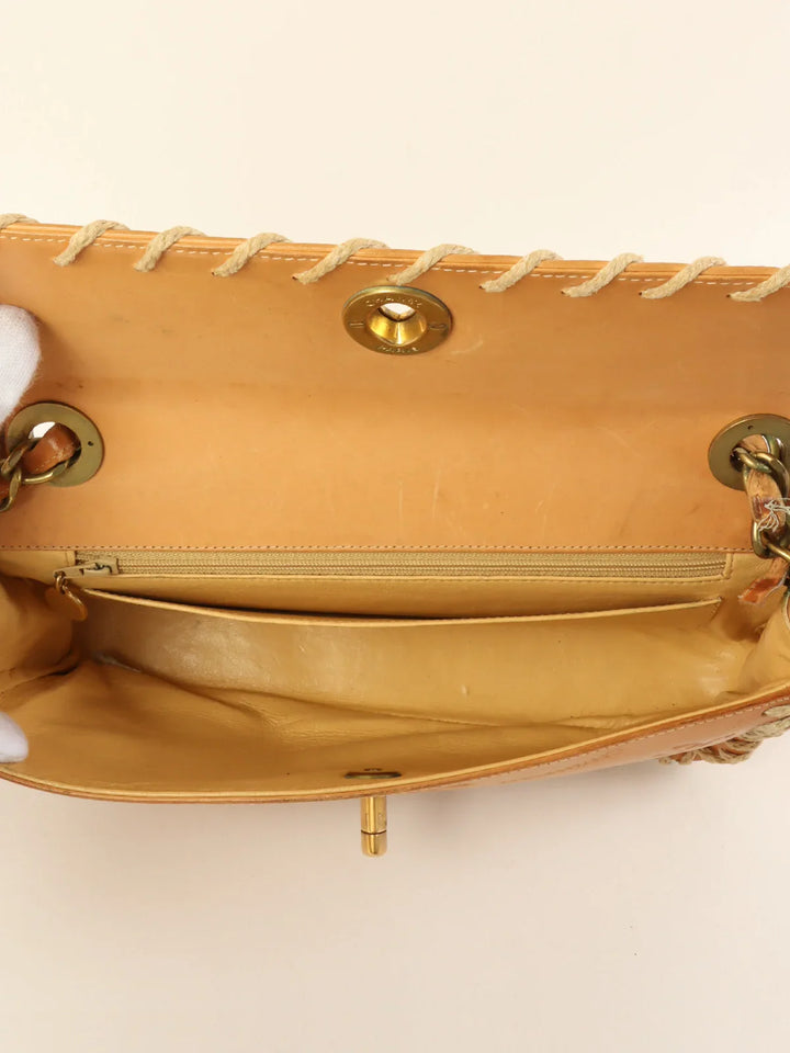 Chanel Around 1992 Made Logo Embossed Big Turn-Lock Chain Bag Camel