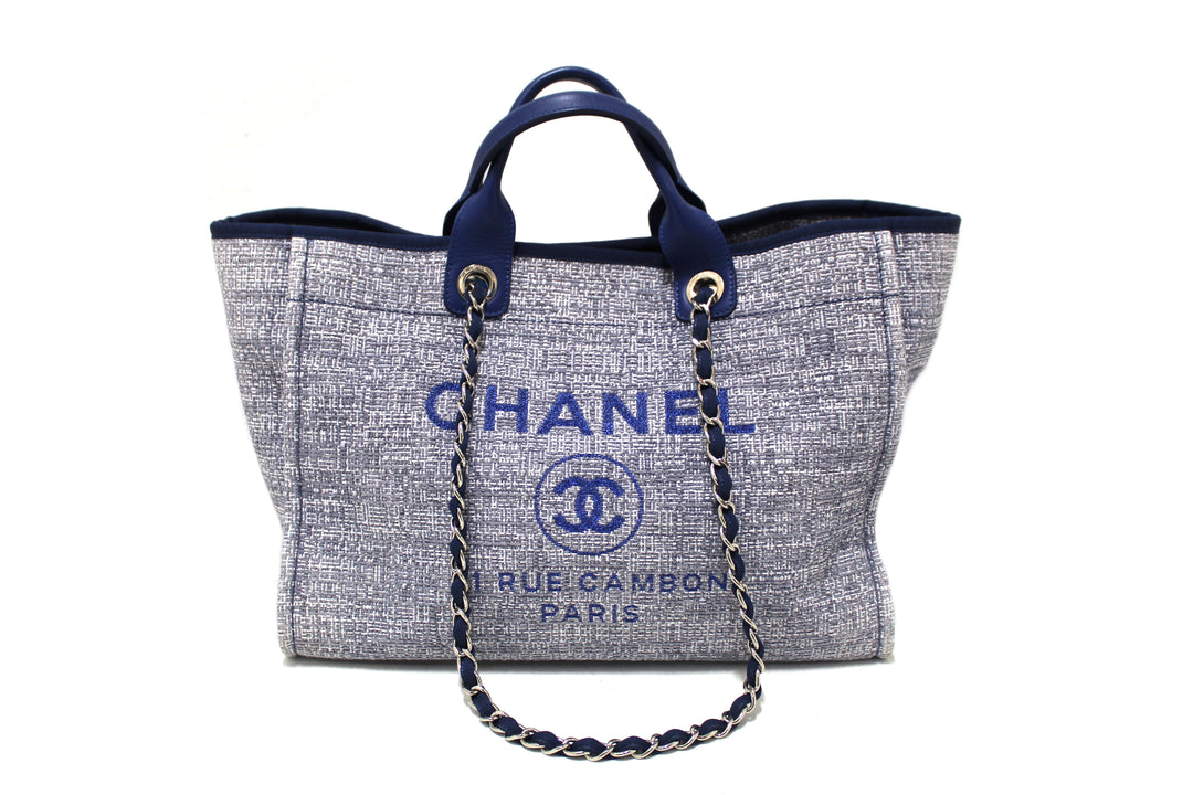Top Quality Chanel Blue Tweed Maxi Deauville Shopping Tote