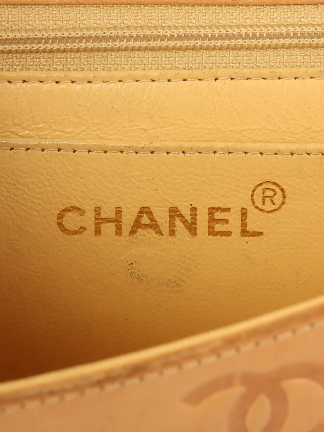 Chanel Around 1992 Made Logo Embossed Big Turn-Lock Chain Bag Camel