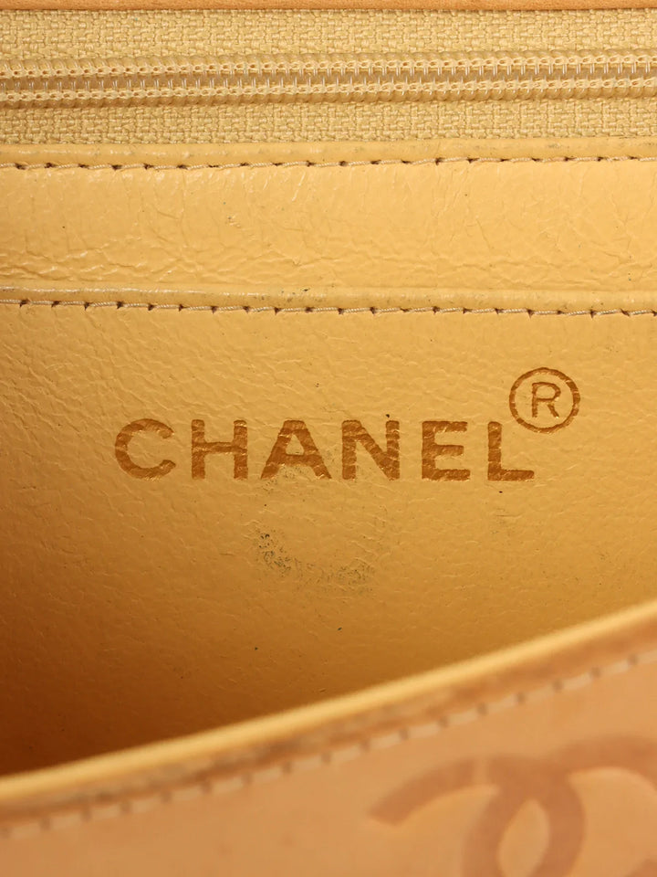 Chanel Around 1992 Made Logo Embossed Big Turn-Lock Chain Bag Camel