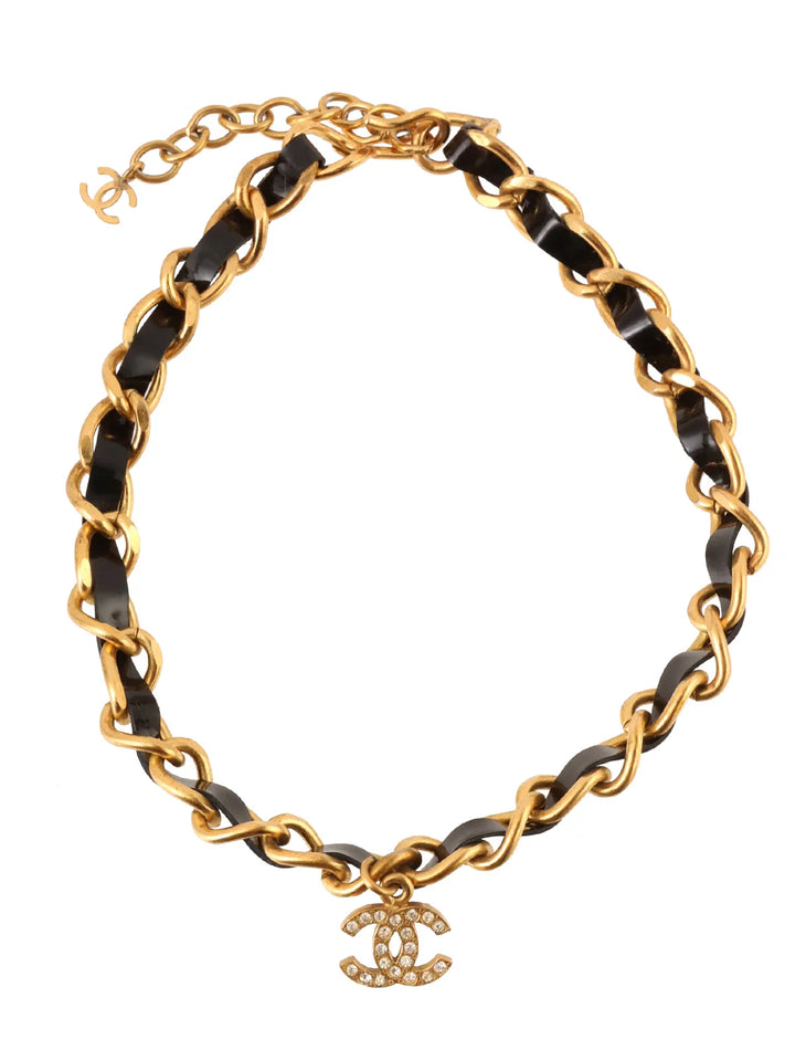 Chanel Patent Rhinestone Cc Mark Chain Choker Gold/Black
