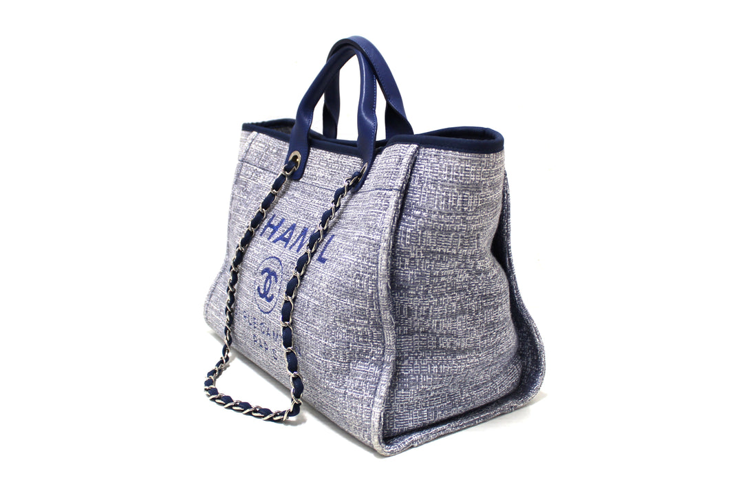 Top Quality Chanel Blue Tweed Maxi Deauville Shopping Tote