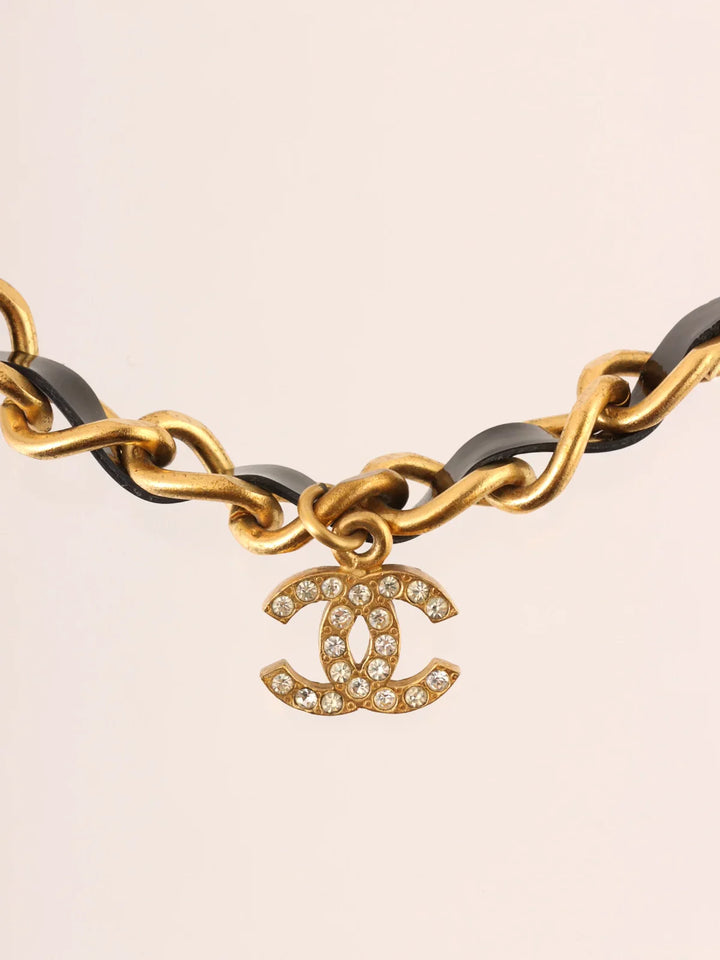 Chanel Patent Rhinestone Cc Mark Chain Choker Gold/Black