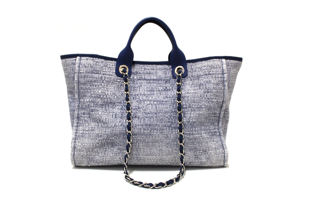 Top Quality Chanel Blue Tweed Maxi Deauville Shopping Tote