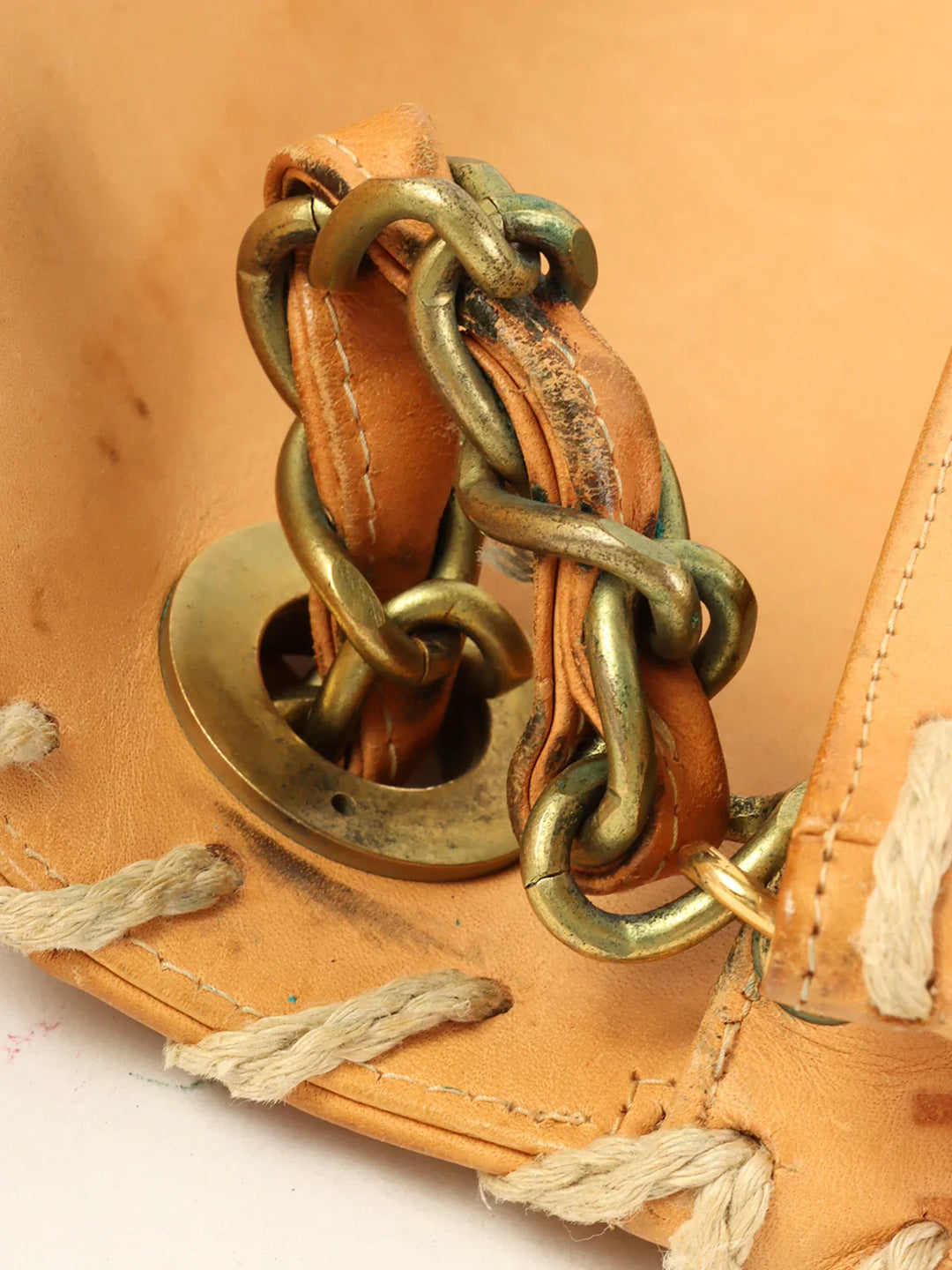 Chanel Around 1992 Made Logo Embossed Big Turn-Lock Chain Bag Camel