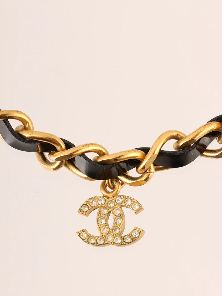 Chanel Patent Rhinestone Cc Mark Chain Choker Gold/Black