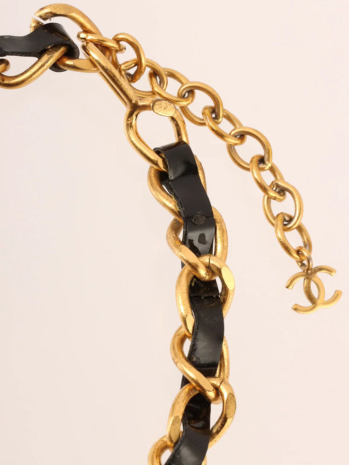 Chanel Patent Rhinestone Cc Mark Chain Choker Gold/Black