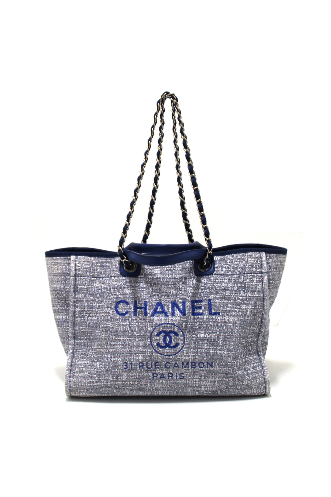 Top Quality Chanel Blue Tweed Maxi Deauville Shopping Tote