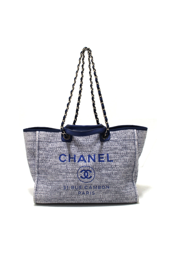 Top Quality Chanel Blue Tweed Maxi Deauville Shopping Tote
