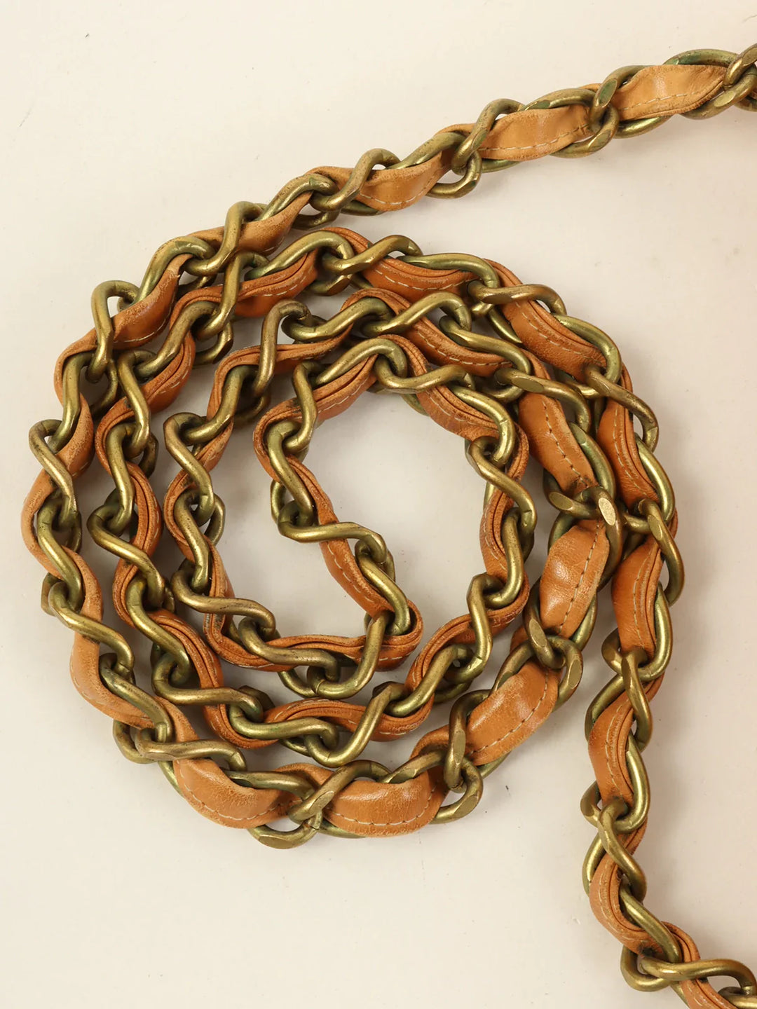 Chanel Around 1992 Made Logo Embossed Big Turn-Lock Chain Bag Camel