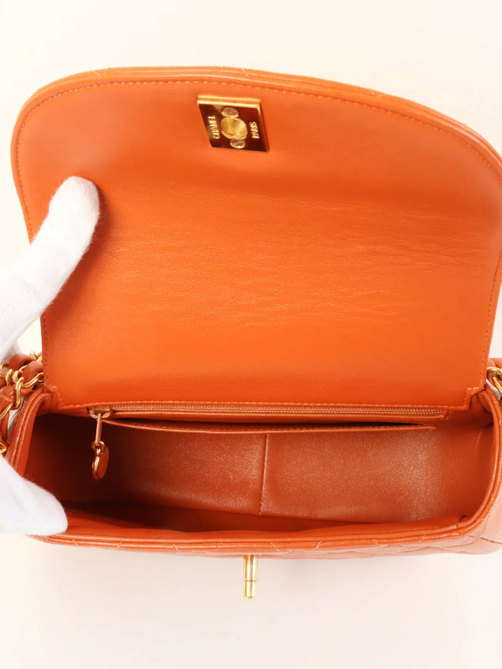 Chanel Around 1997 Made Turn-Lock Top Handle Bag Orange