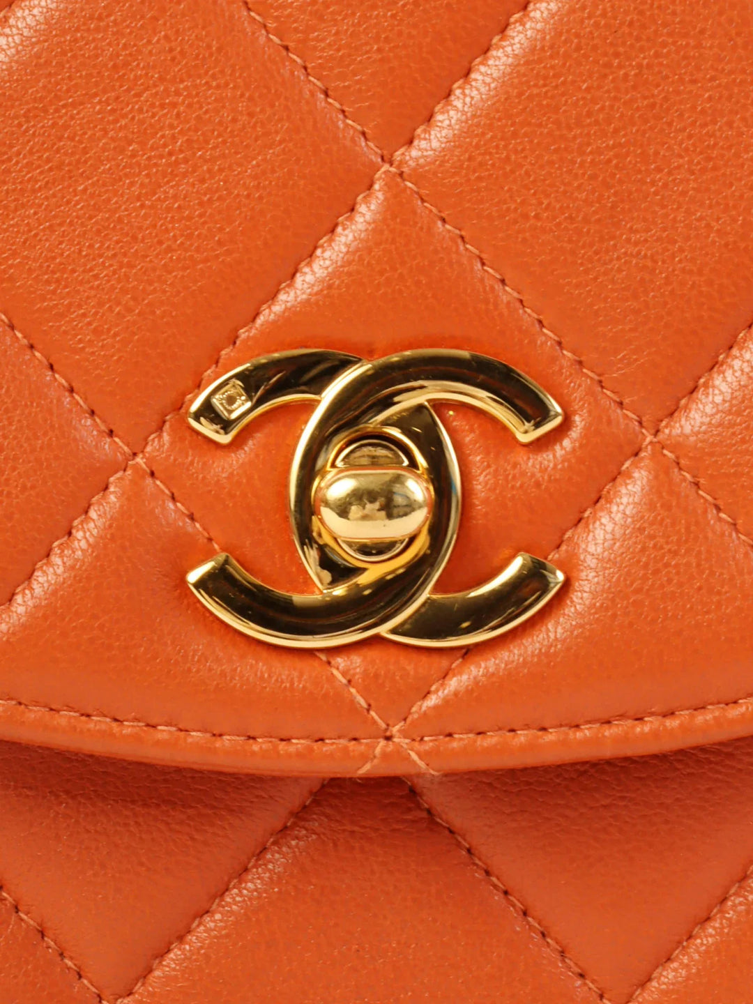 Chanel Around 1997 Made Turn-Lock Top Handle Bag Orange