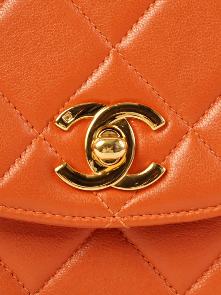 Chanel Around 1997 Made Turn-Lock Top Handle Bag Orange