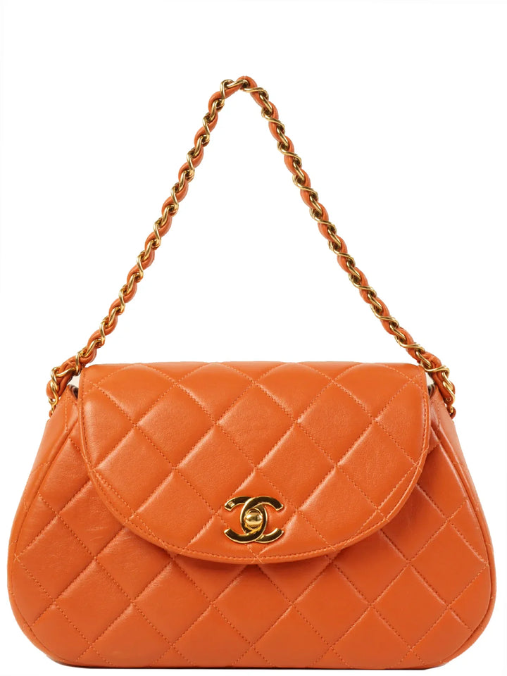 Chanel Around 1997 Made Turn-Lock Top Handle Bag Orange