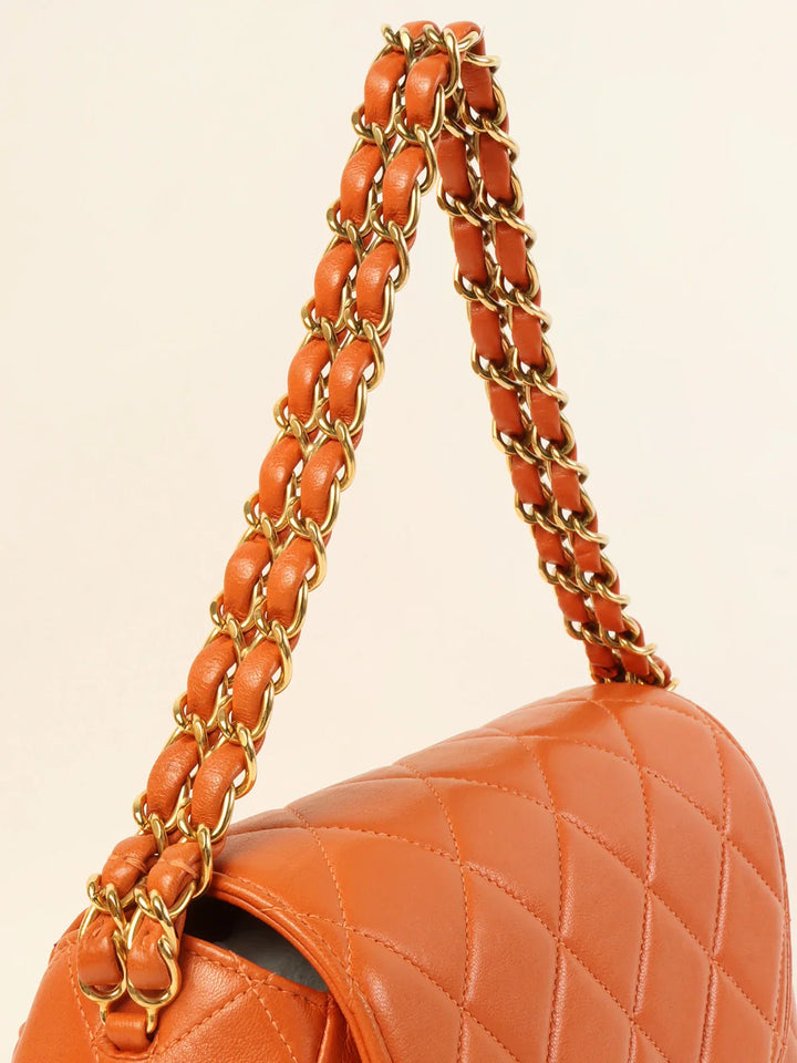 Chanel Around 1997 Made Turn-Lock Top Handle Bag Orange