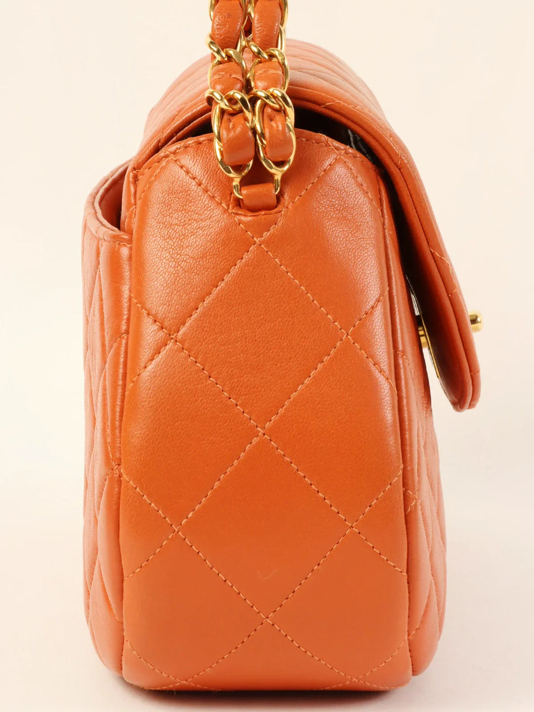 Chanel Around 1997 Made Turn-Lock Top Handle Bag Orange