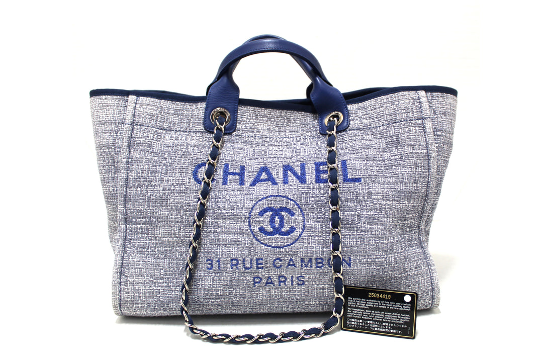 Top Quality Chanel Blue Tweed Maxi Deauville Shopping Tote