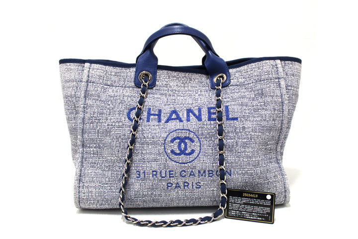 Top Quality Chanel Blue Tweed Maxi Deauville Shopping Tote